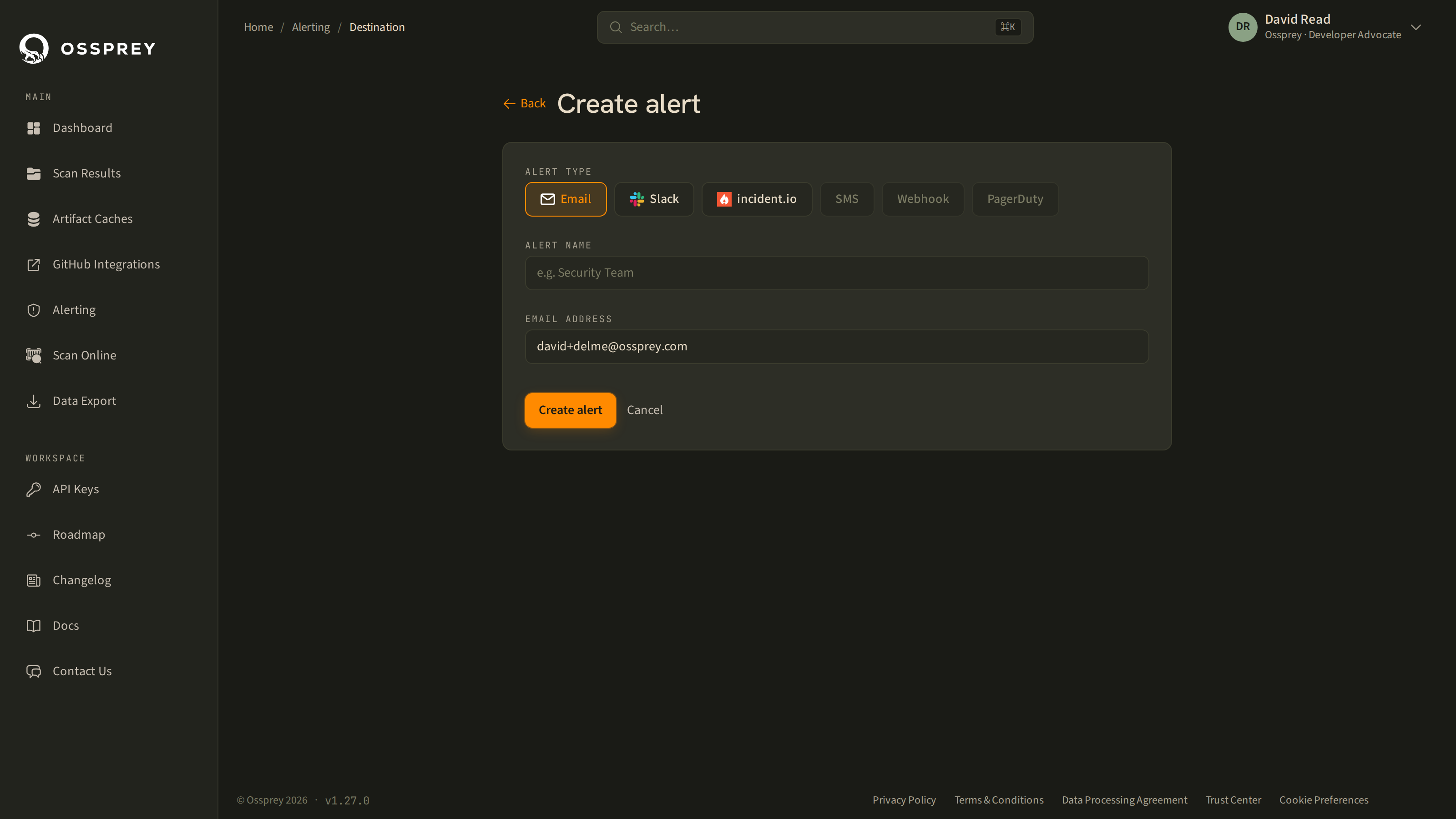 Creating an alert destination