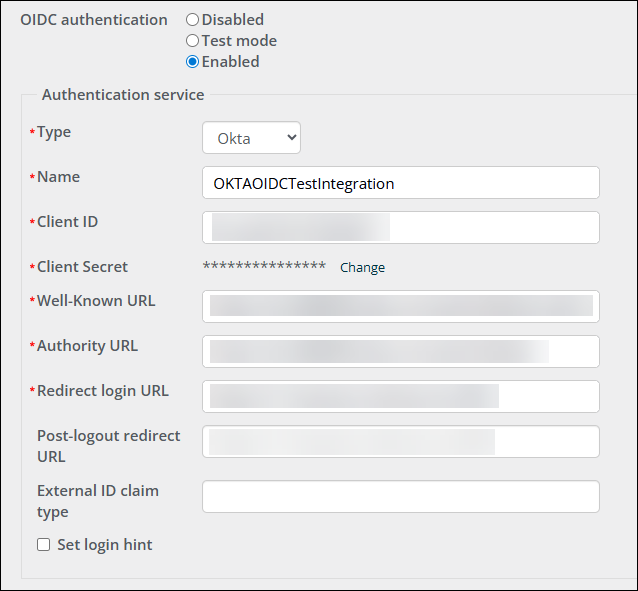 Viewing the OpenID Connect configuration page for Okta