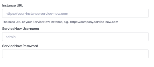 ServiceNow connection setup