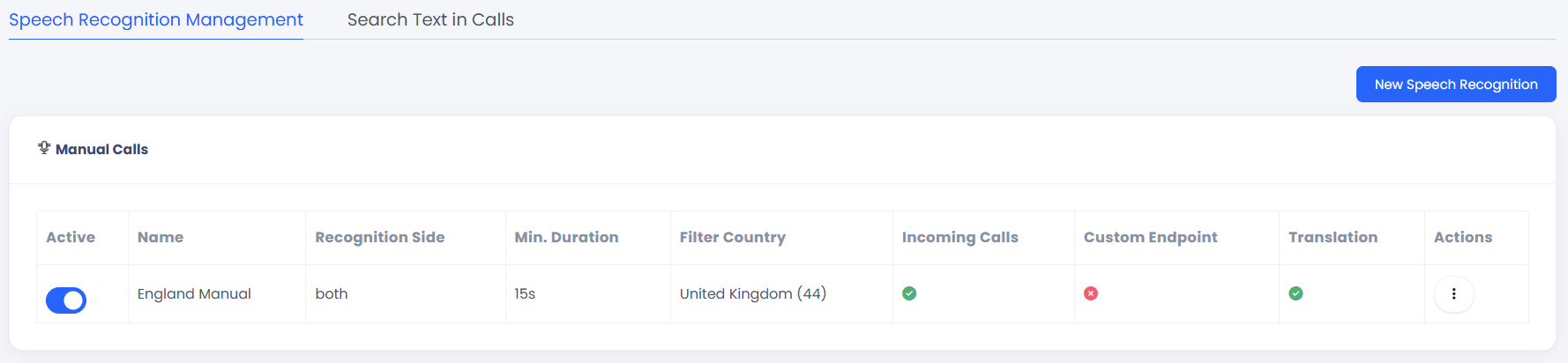 Speech Recognition Management Section