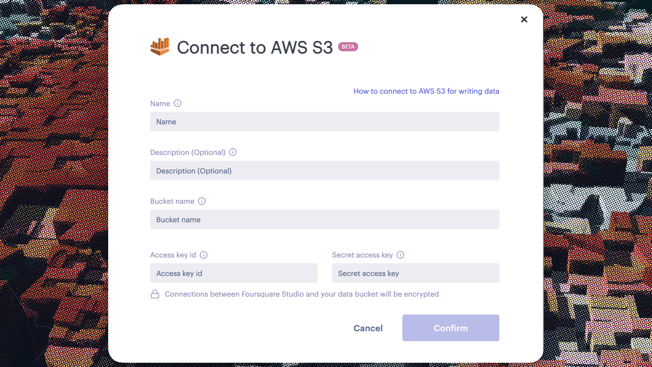 The AWS S3 connector form.