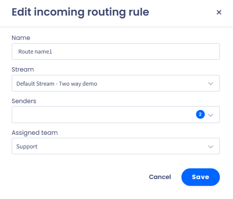 Screenshot of the Edit incoming routing rule dialog box