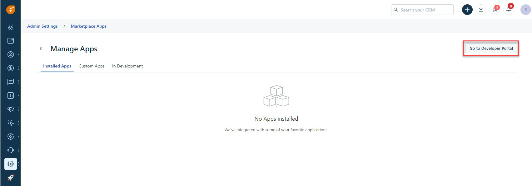 Screenshot with the Go to Developer Portal button