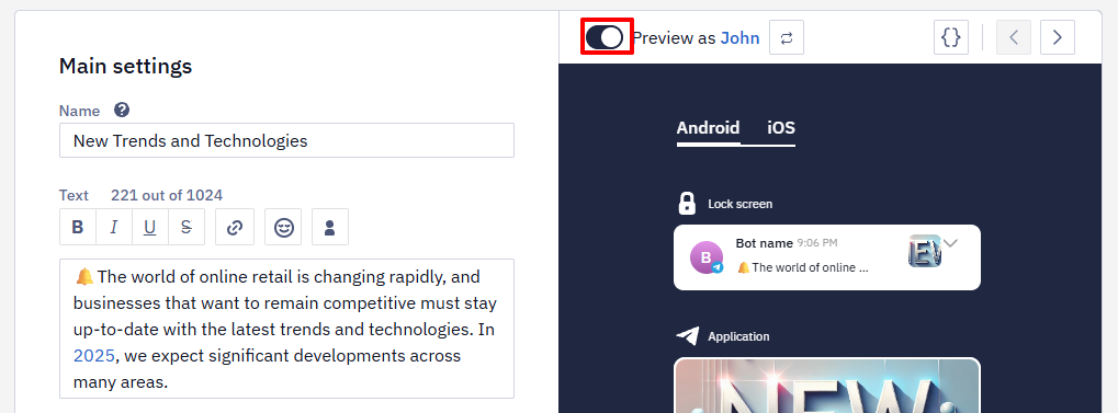 Dynamic Content Preview