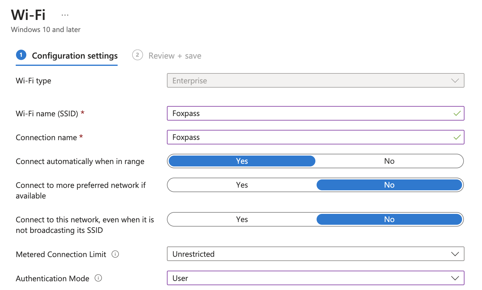 Wi-Fi Settings for user certificate