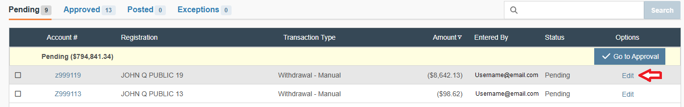 Transaction Entry: Edit