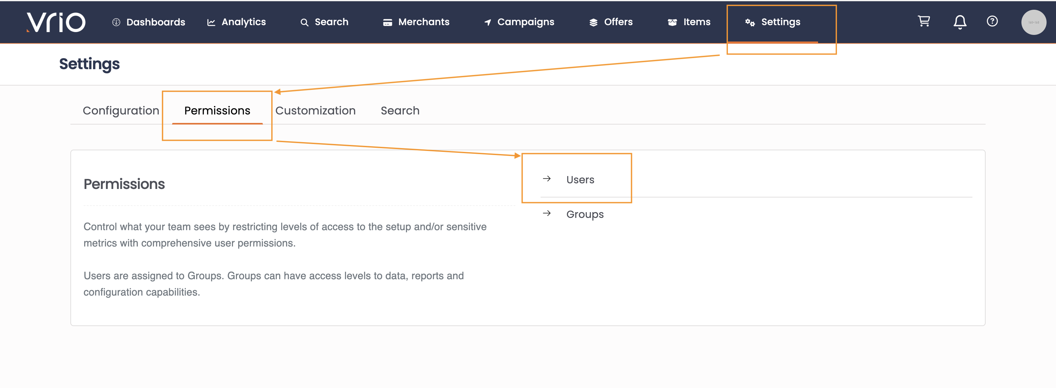 Navigating to Settings > Permissions > Users