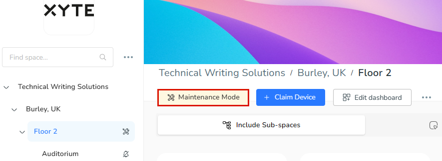 Maintenance mode tag when Set Maintenance is set to on.