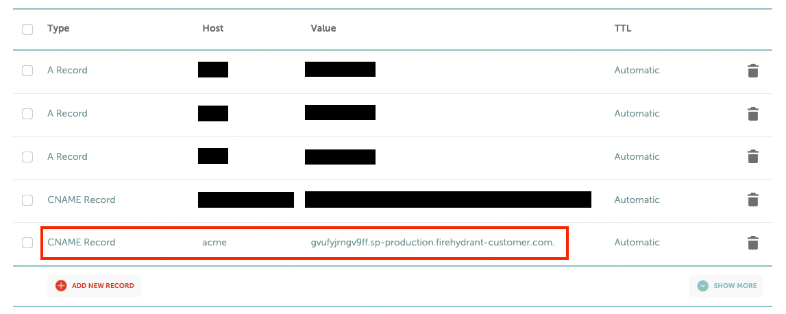 Example of configuring a CNAME record in Namecheap