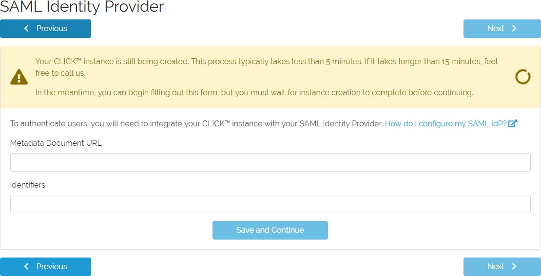 SAML Identity Provider form