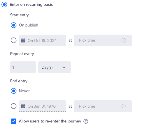 Allow Users to Re-Enter the Journey