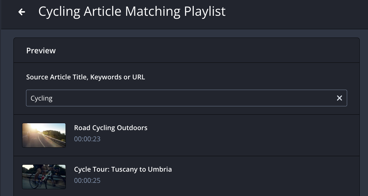 Article Matching playlist preview