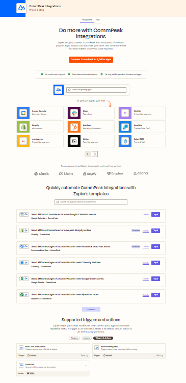 Screenshot of the CommPeak Integrations page