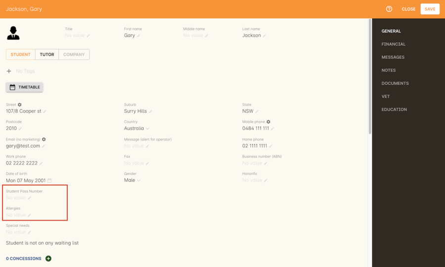 Figure 89. Custom fields appearing in the General section of a contact record