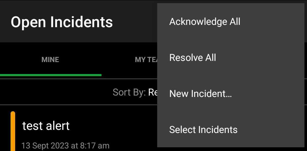 A screenshot of the Android PagerDuty mobile app showing how to trigger a new incident