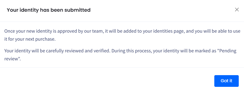 Screenshot with a confirmation message