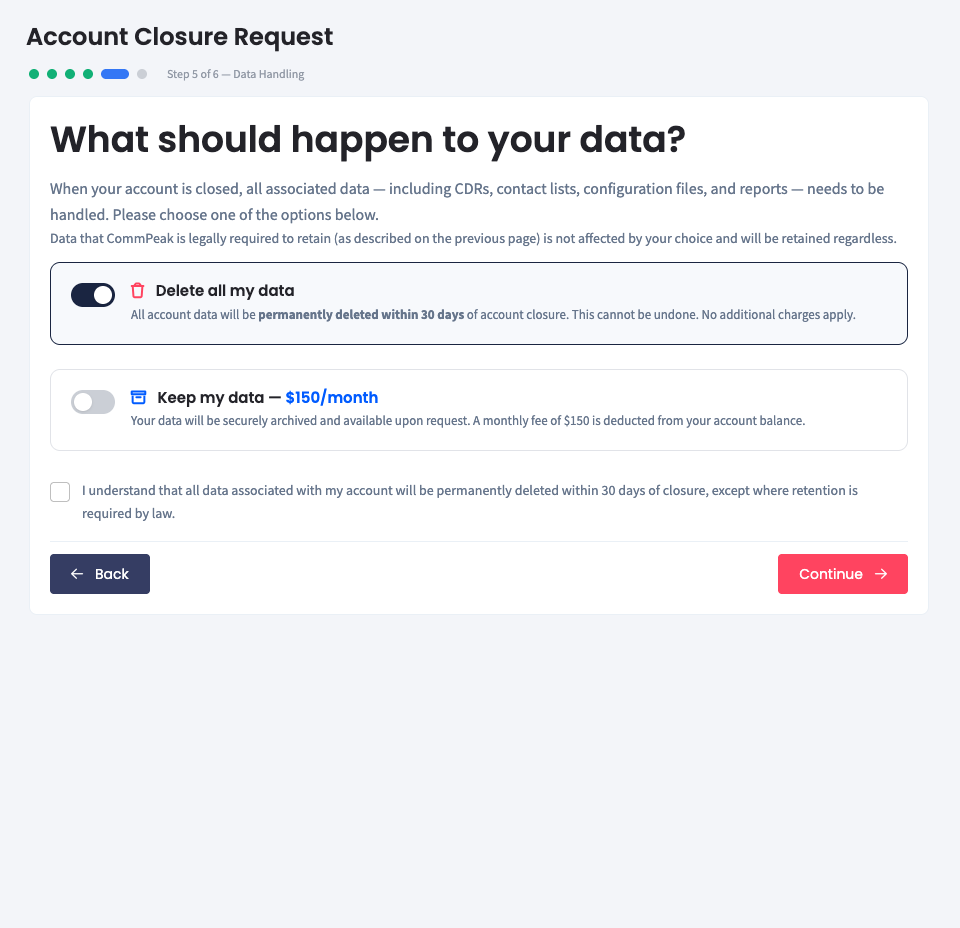 Screenshot of the Account Closure Request: Step 5