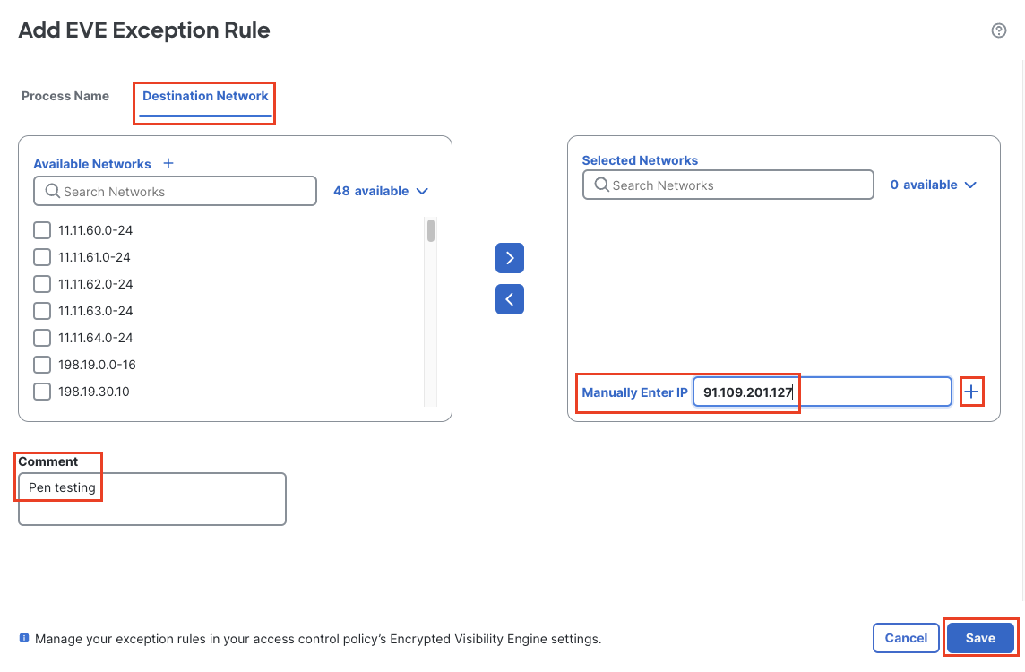 Network Objects under EVE Exception Rule