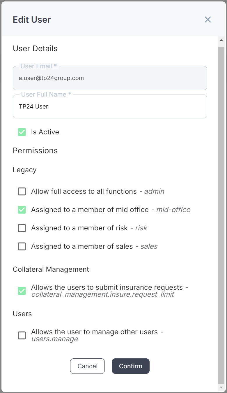 The request limit scope in the edit user modal