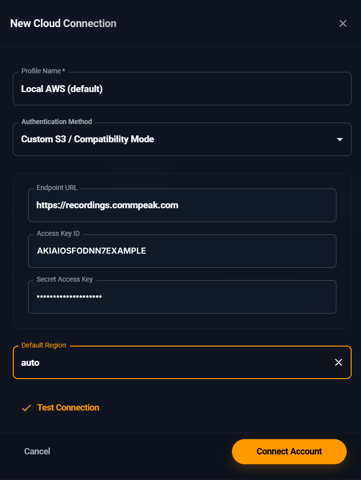 Screenshot of the Brows3 Create New Profile dialog