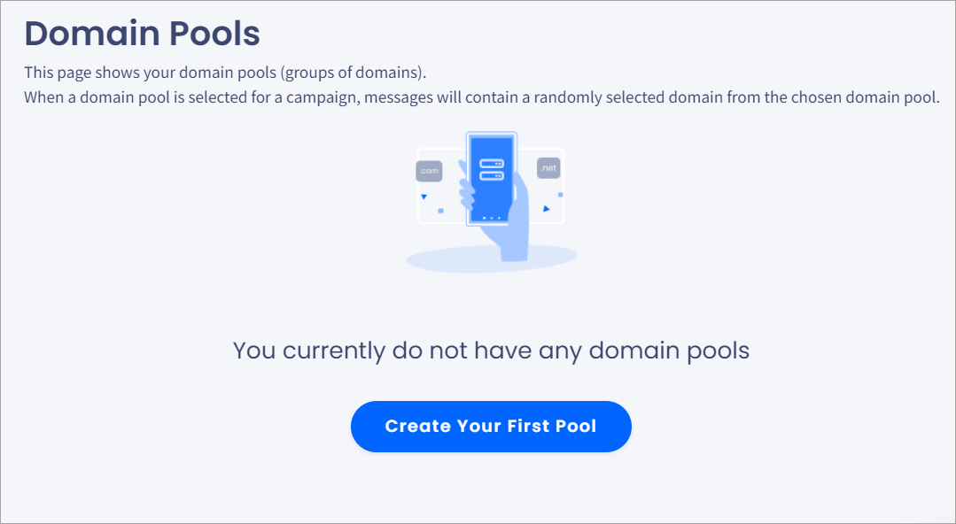 Screenshot of the empty **Domain Pools** tab