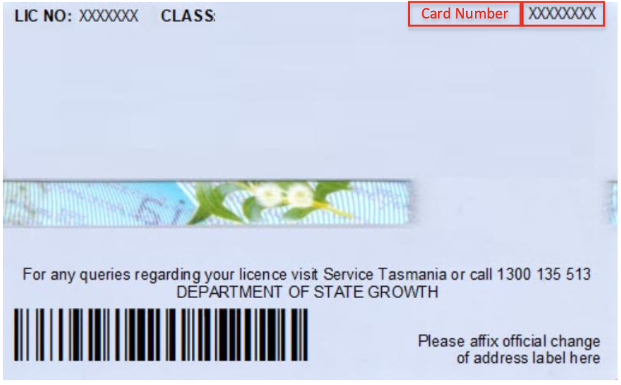 Tasmania Driver Licence sample - back