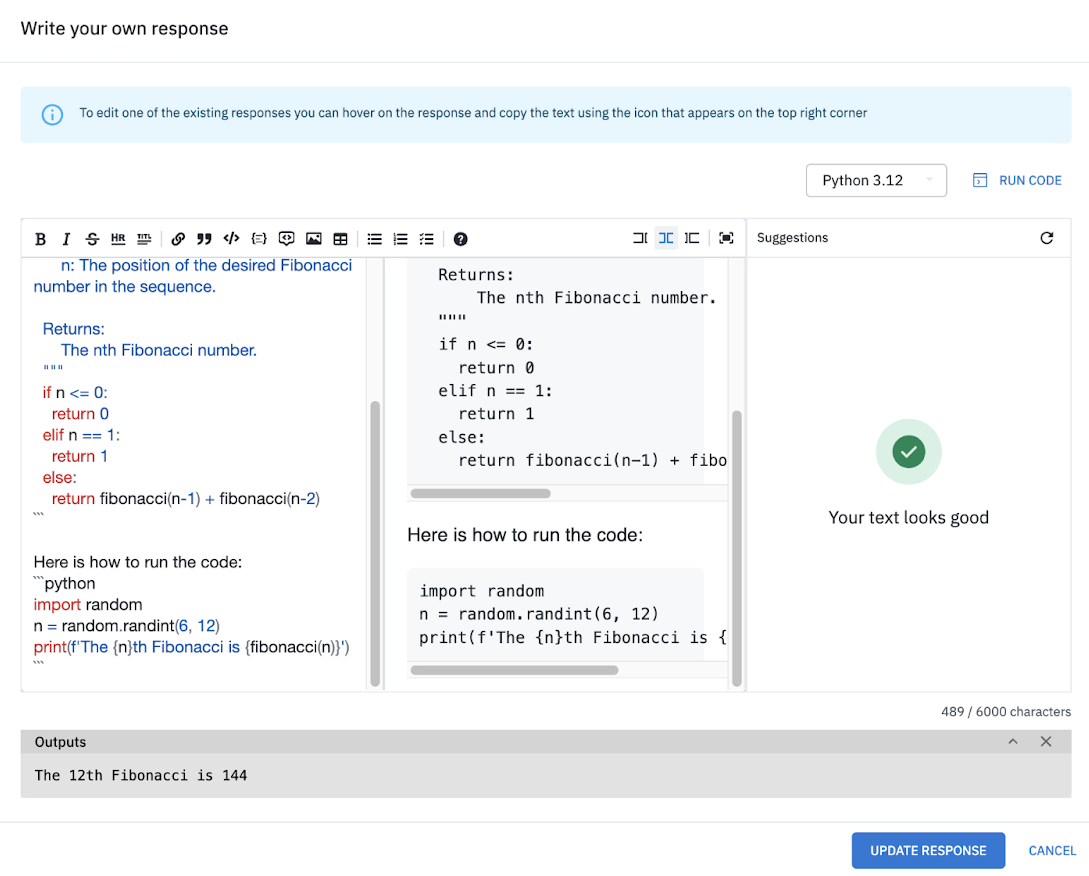 Example code runner outputs