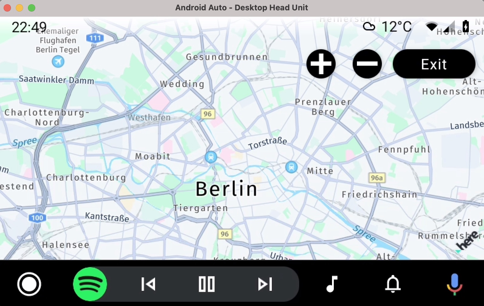 Screenshot: Showing the HERE Map running on a DHU.