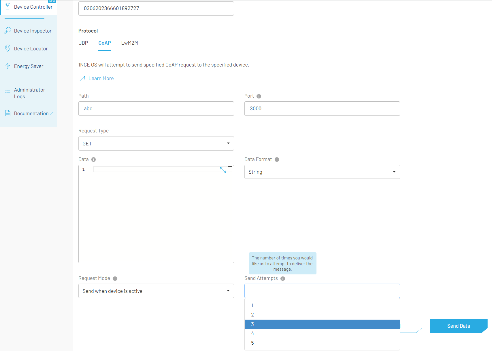 Send attempts configuration