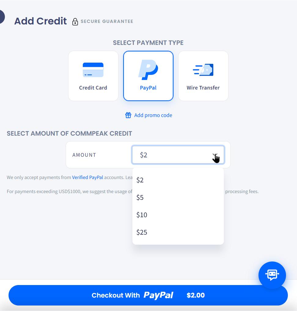  Screenshot with selecting credit amount