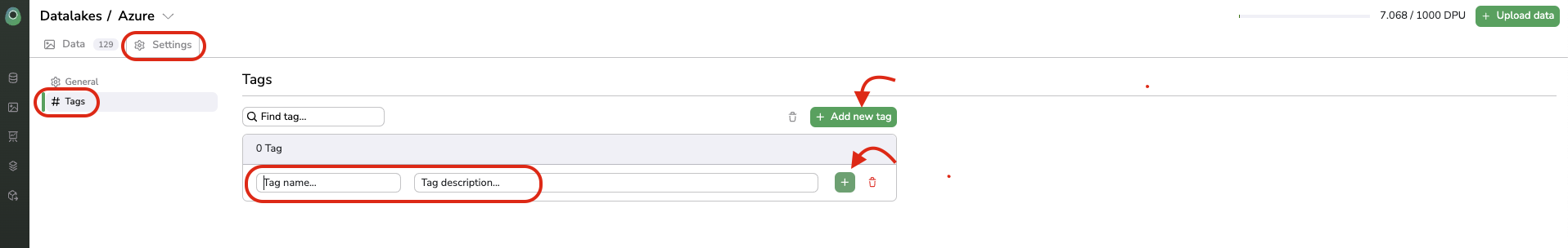 Creating a DataTag from "Settings"