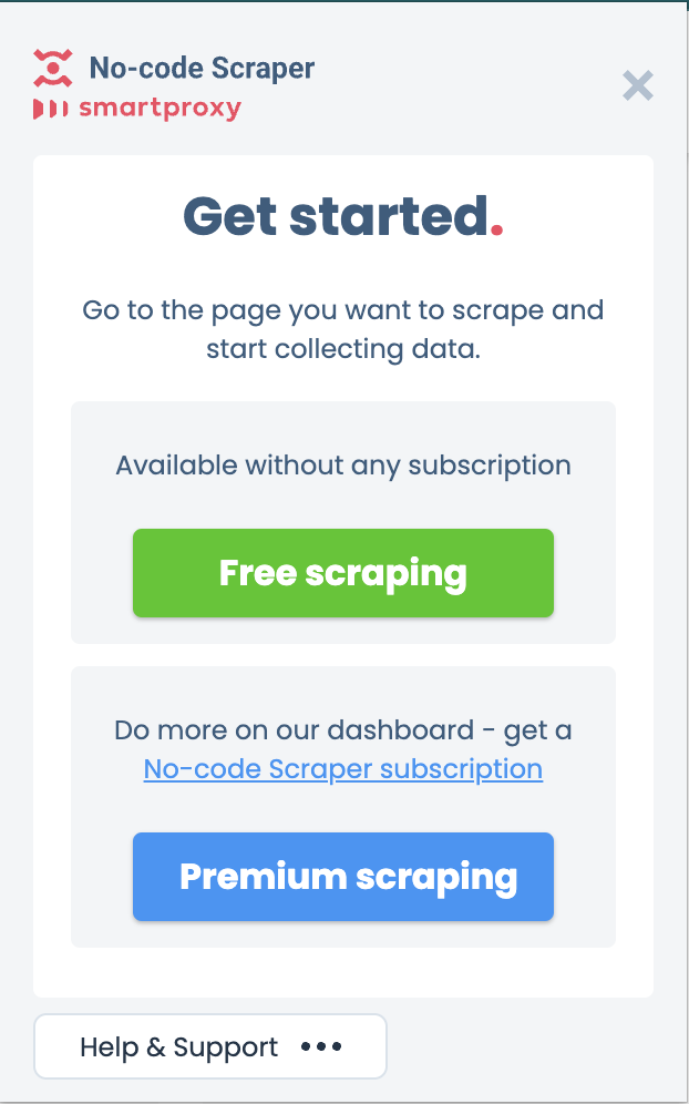 The Free and Premium scraping options of No-Code Scraper Extension