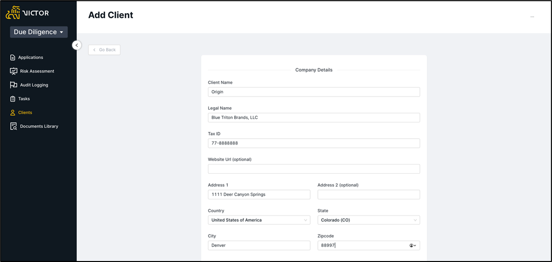 Figure 4. Create Client Form