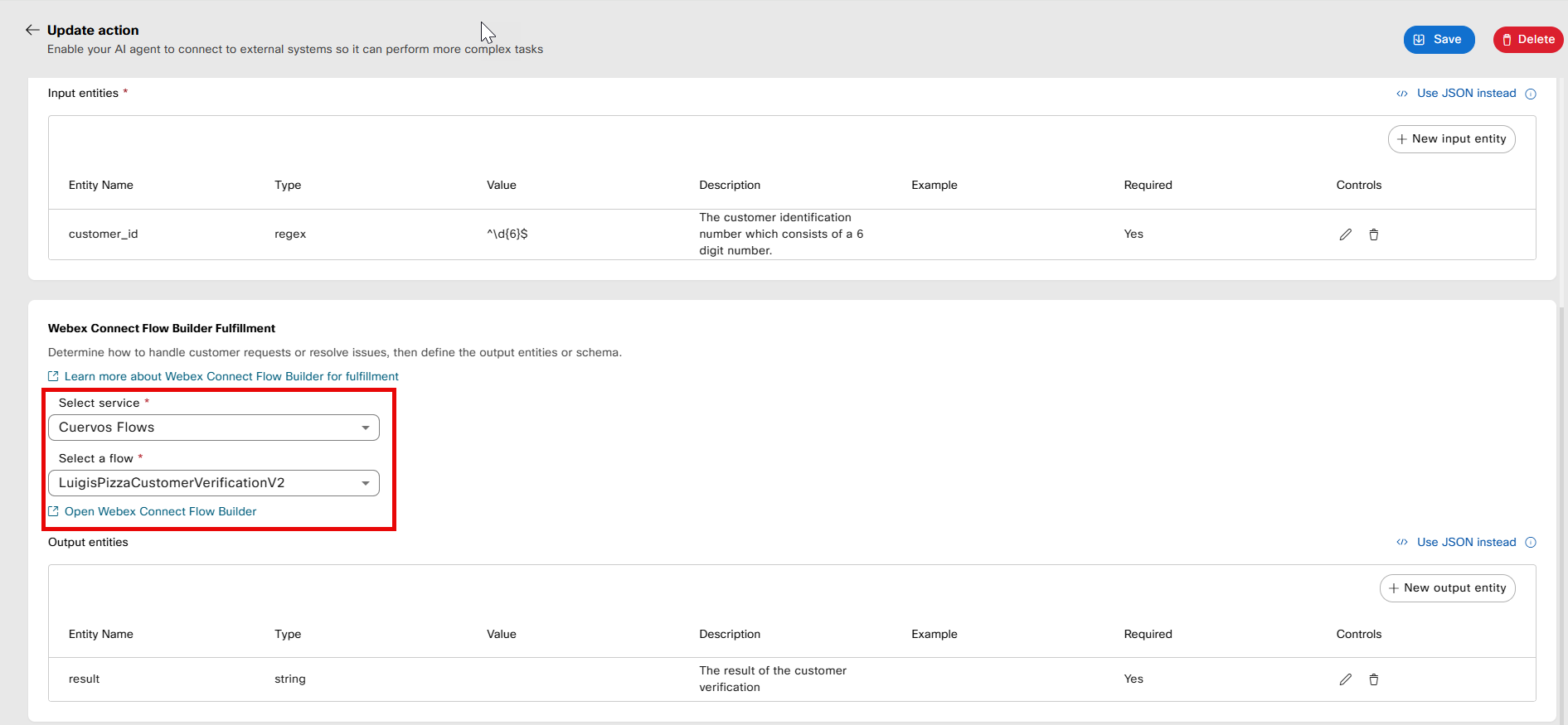 Webex Connect Flow Builder Fullfillment