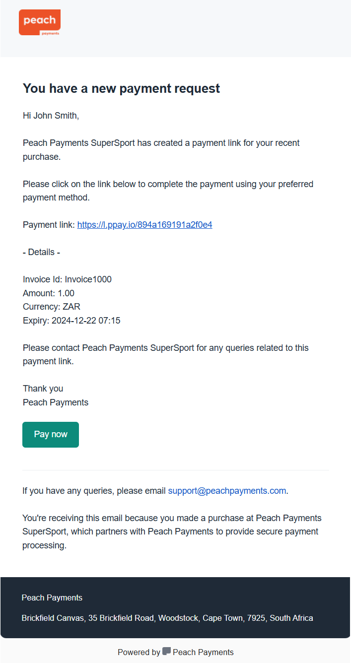 Payment link email.