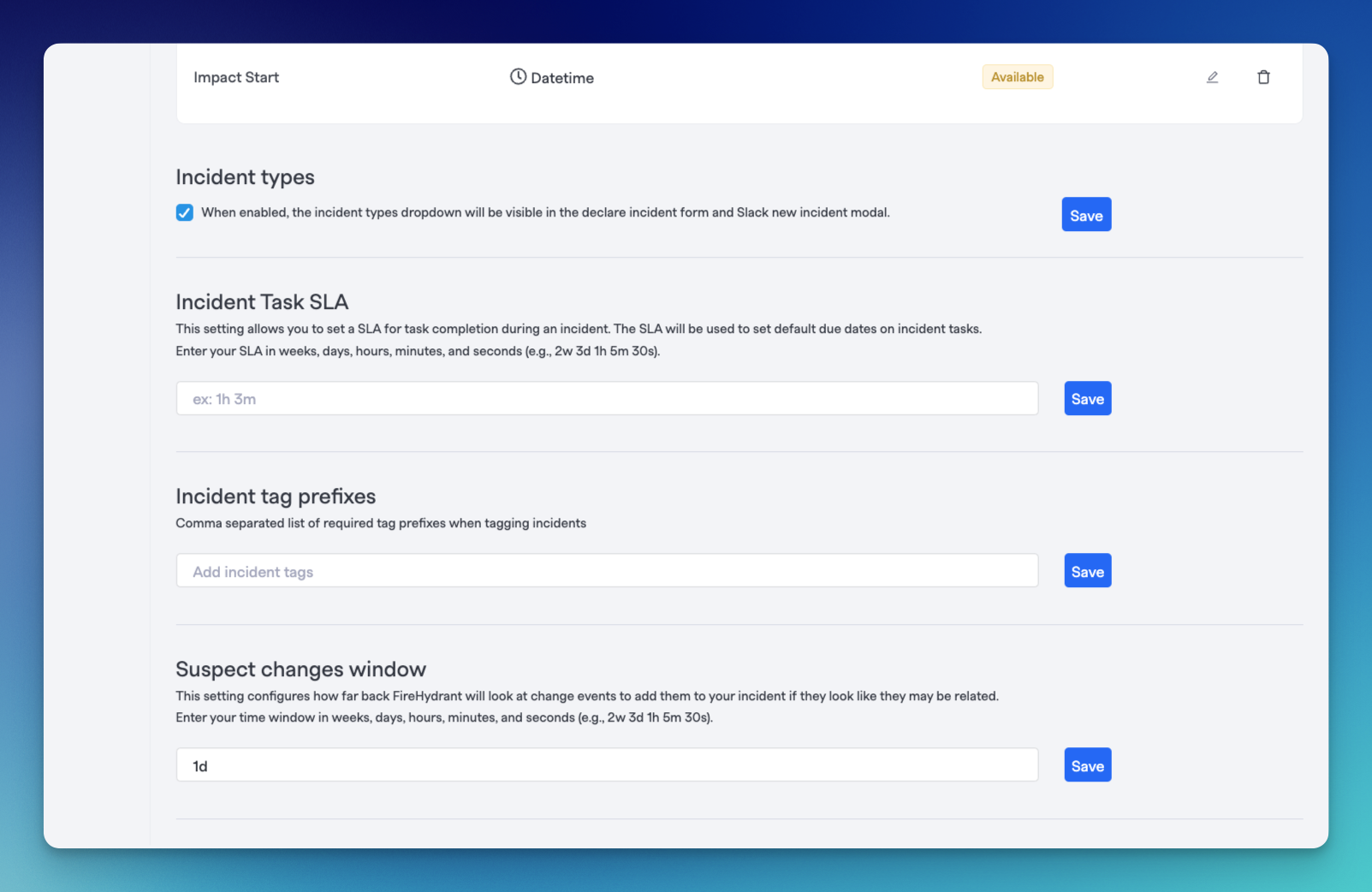 Extra settings in field configurations, including showing/hiding Incident Types