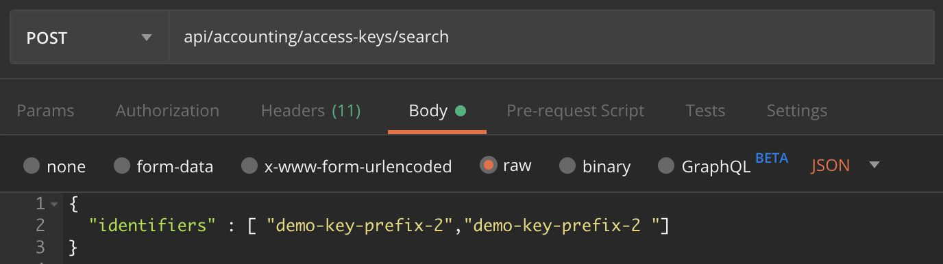 Sample request to know the details of all the API keys returned in the first sample above.