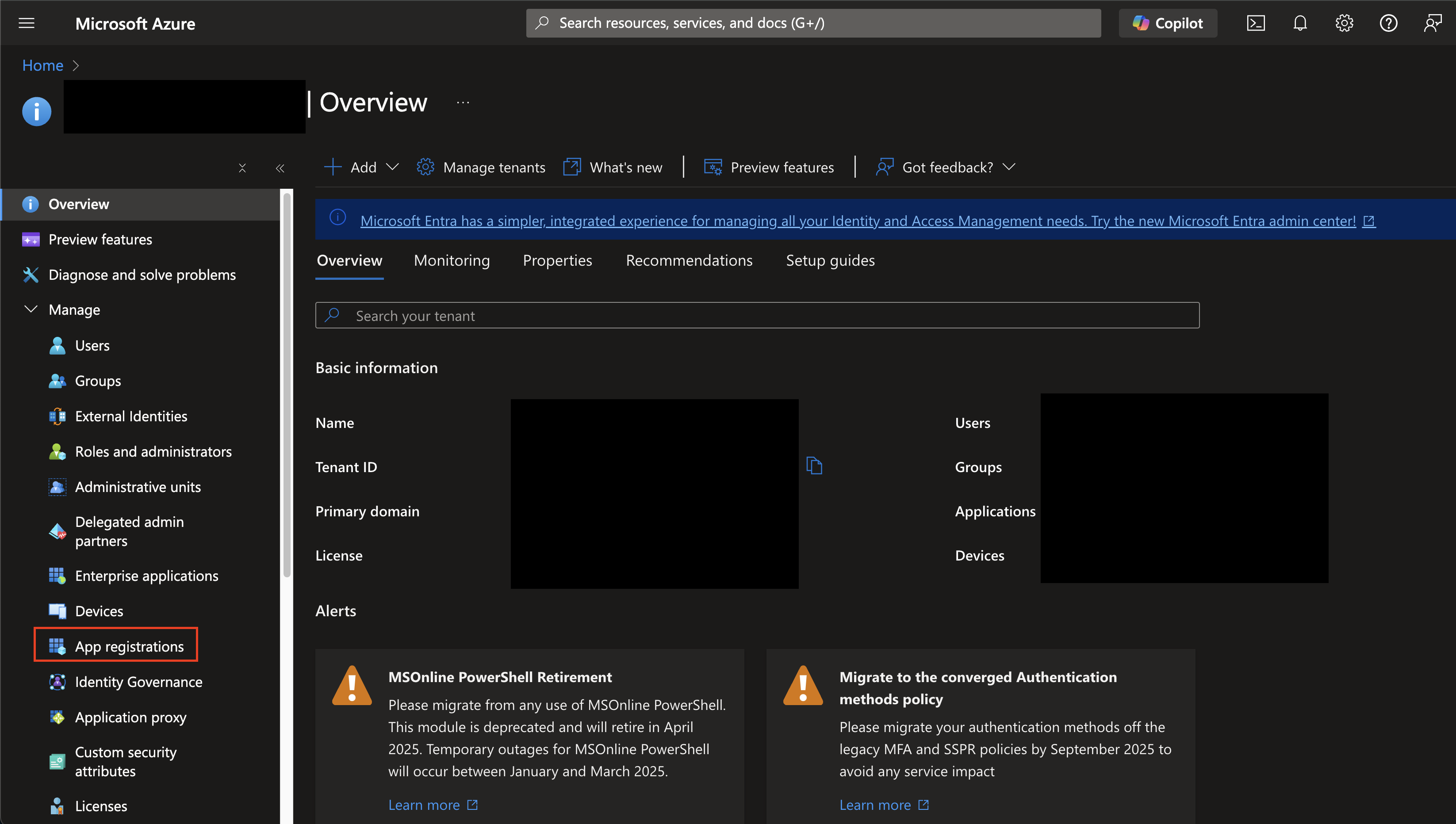 FIG. 1 - Navigating to App registrations in Entra ID