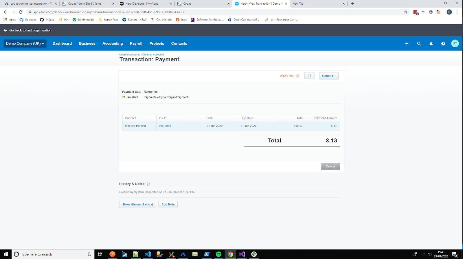 prepaid-sales-invoice.png Payment on the daily **Sales** invoice representing a purchase of an item using a gift card (click to expand).