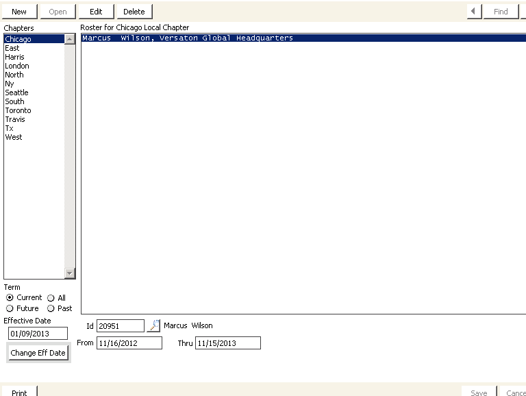 Desktop: Customers > Manage chapter rosters