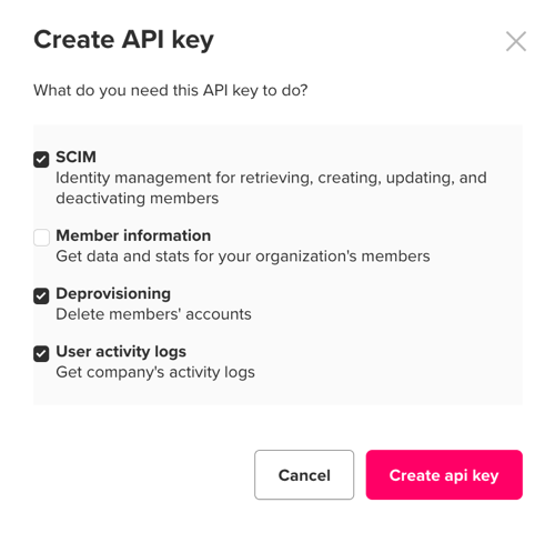 Checking multiple scopes to assign to an API key.