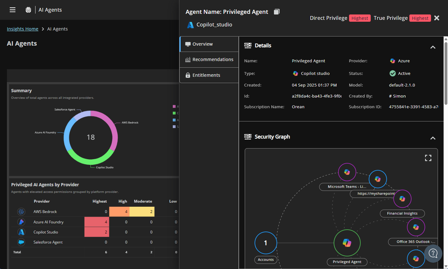 AI Agents side panel with details displayed