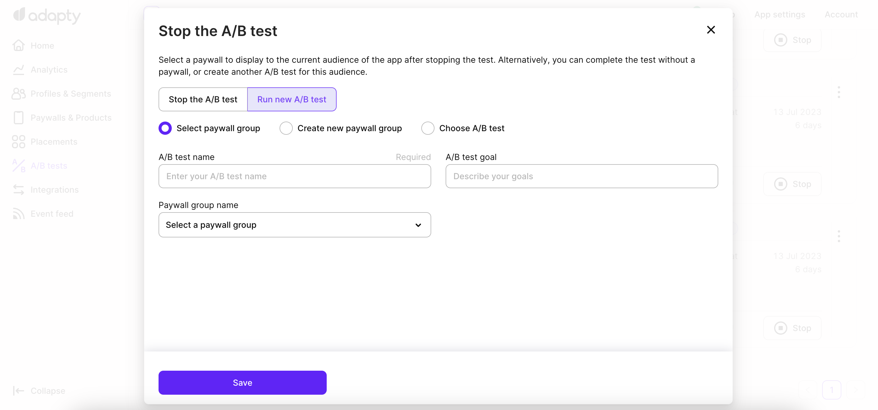 Run new A/B test when stopping 