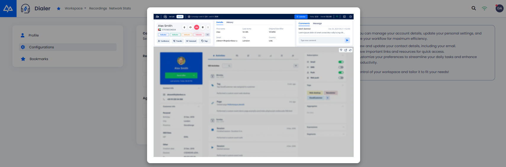 Screenshot with preview for the Agent WorkSpace configuration
