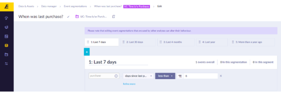 Event segmentation first segment set to last 7 days