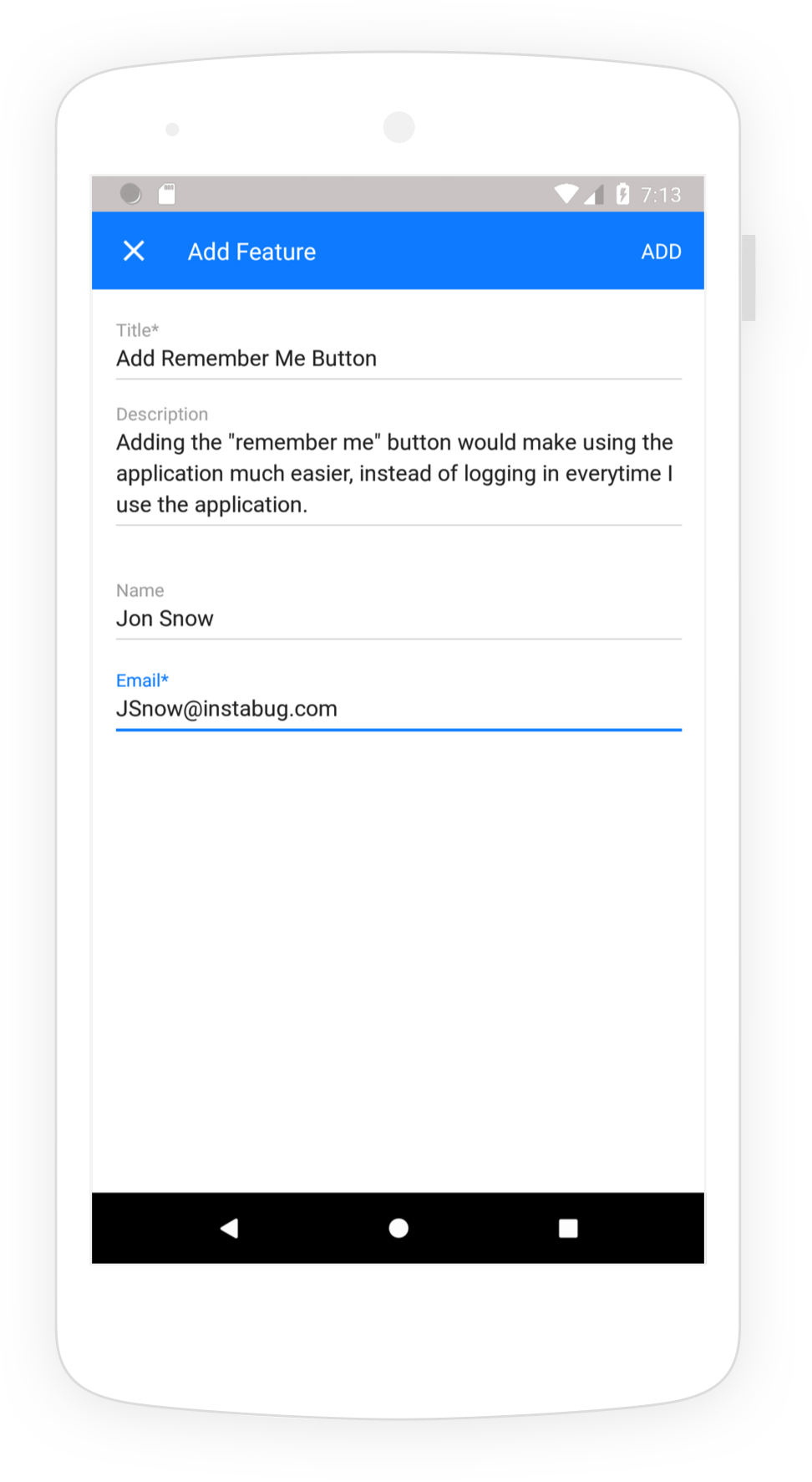 This is what the in-app feature request submission form looks like.