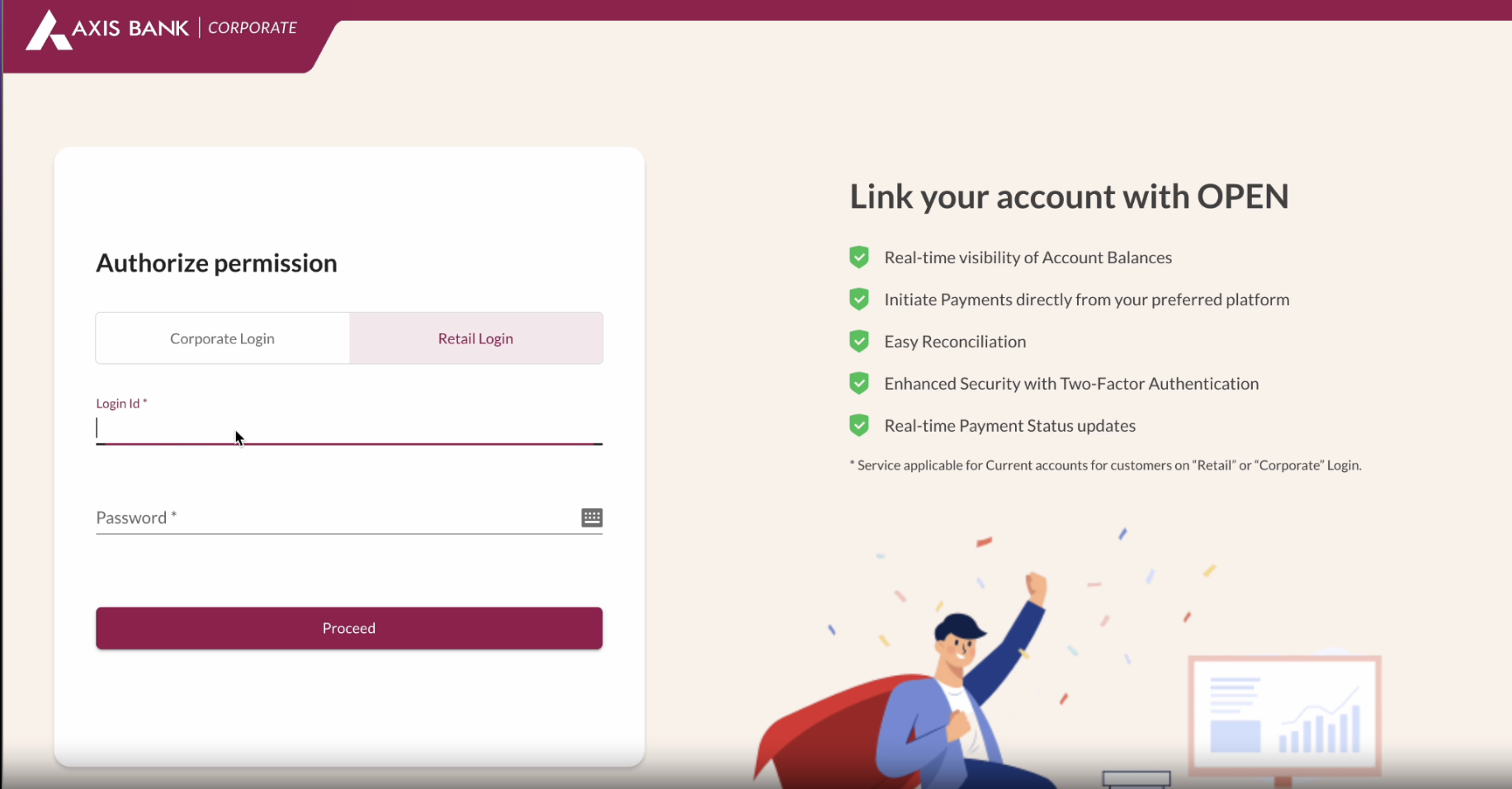 Axis Bank authorize permission page