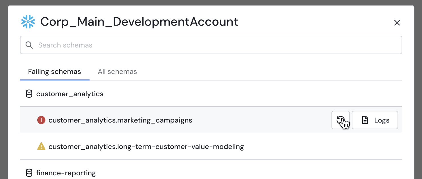 Refreshing a specific schema via the Source Details modal