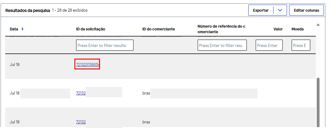 ID da solicitação