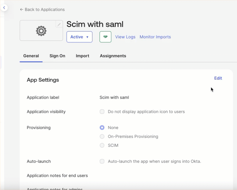 Configure SCIM Application in Okta